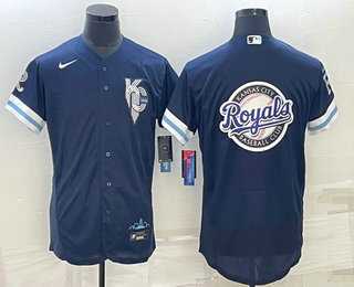 Mens Kansas City Royals Big Logo 2022 Navy Blue City Connect Flex Base Stitched Jerseys